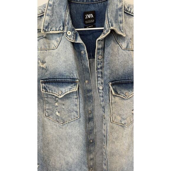 Zara Relaxed Fit Denim Distressed Jacket Jean Size Small Excellent Condition - Picture 4 of 15